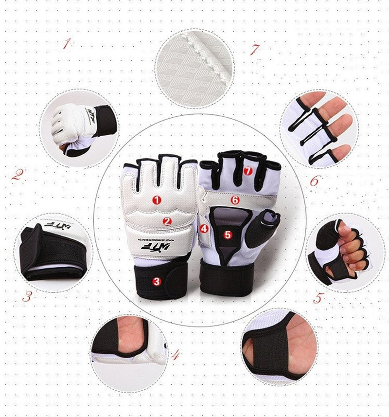 [AUSTRALIA] - Baselay Half Finger Taekwondo Gloves, WTF Approved Muay Thai Sandbag Boxing Training Punching Bag Half Mitts Sparring Martial Arts Karate Fighting Glove for Men Women Kids White Large 