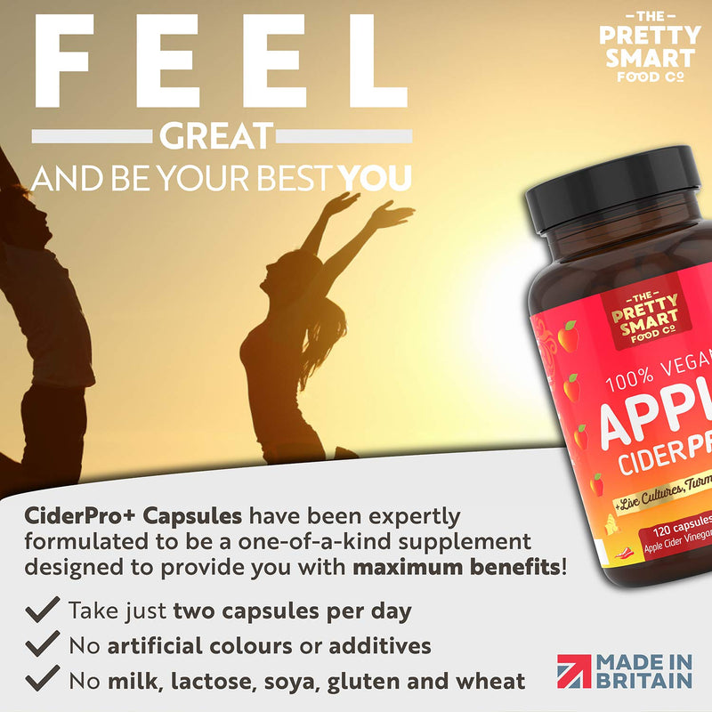 Apple Cider Vinegar Capsules - Boosted with Vegan Live Cultures, Turmeric & Ginger - Raw & Unfiltered ACV Complex - 1300MG Dosage - 120 Capsules - Made the UK - BeesActive Australia