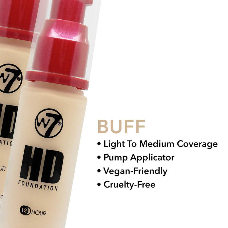 W7 HD Foundation - Oil-Free Liquid Foundation for Poreless, Matte Medium Coverage - 30ml (Buff) Buff - BeesActive Australia