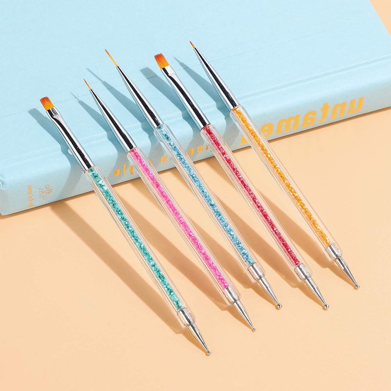 Double-Ended Nail Art Tools, TEOYALL 5 PCS Nail Design Kit Including Nail Liner Brush and Nail Dotting Pens for Acrylic Nail Home Salon - BeesActive Australia