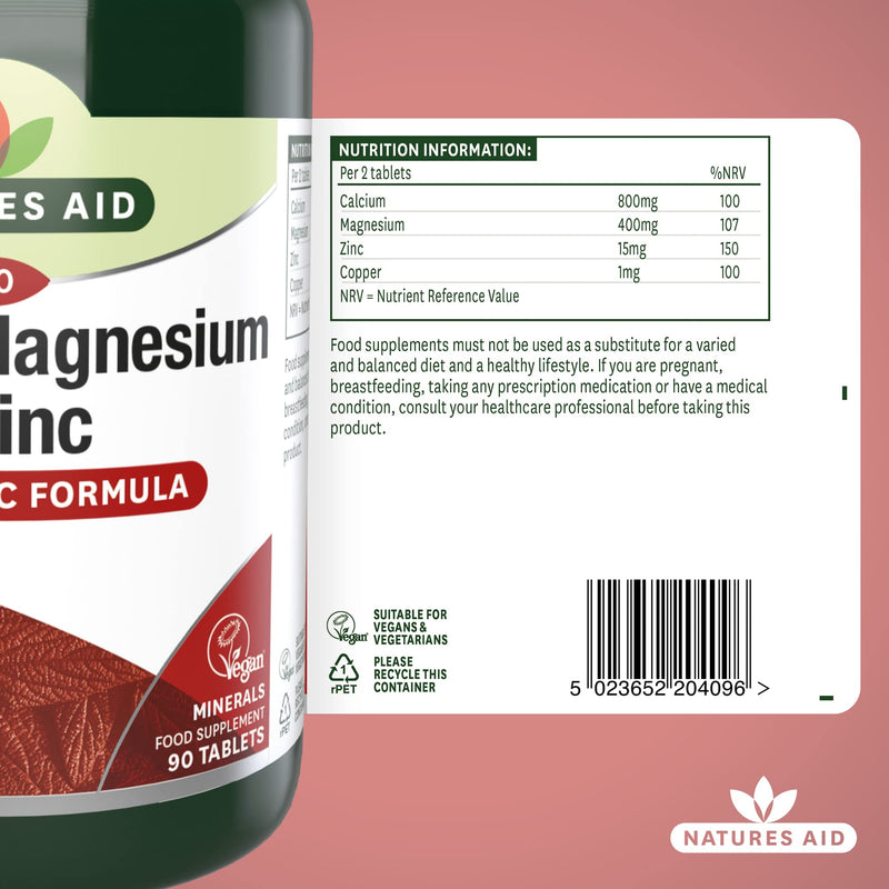 Natures Aid Calcium, Magnesium and Zinc, Maintain Normal Bones, Teeth and Muscle Function, Vegan, 90 Tablets Calcium, Magnesium and Zinc, 90 Tablets - BeesActive Australia