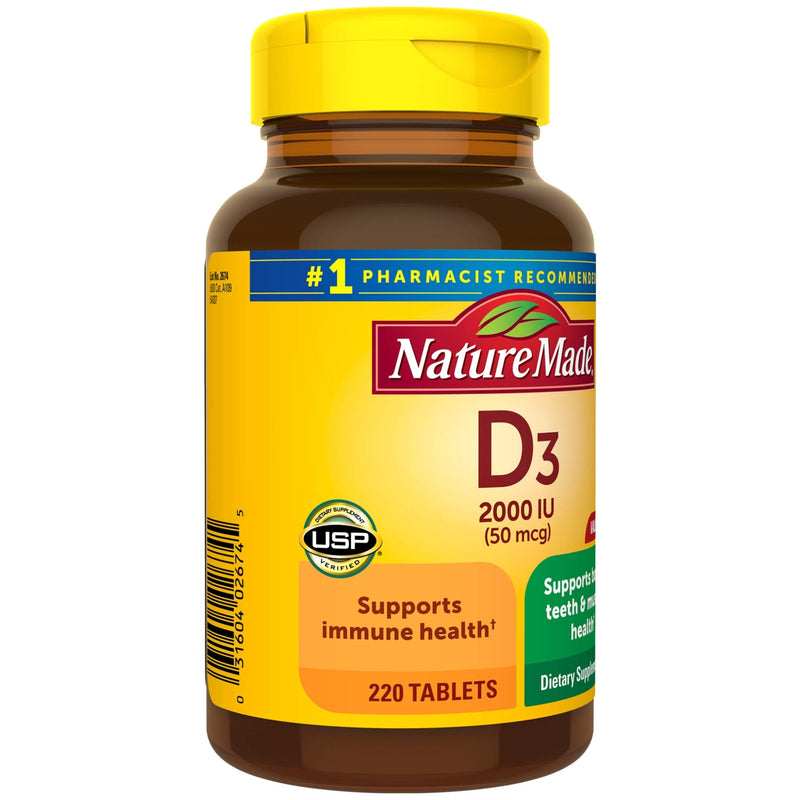 Vitamin D3, 220 Tablets, Vitamin D 2000 IU (50 mcg) Helps Support Immune Health, Strong Bones and Teeth, & Muscle Function, 250% of Daily Value for Vitamin D in One Daily Tablet - BeesActive Australia