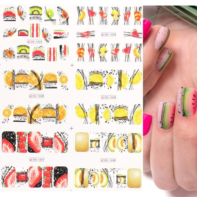 Nail Art Stickers Decals Nail Art Supplies Nail Stickers for Women Girls Nail Stickers Summer Kiwi/Avocado/Lemon/Banana Fruits for Nail Design Manicure Water Sliders Nail Decals Set 12 Sheets - BeesActive Australia