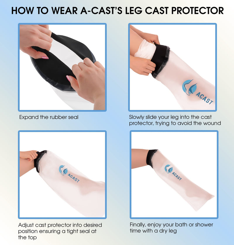 ACAST Waterproof Leg Cast Cover For Shower - Easy To Use, Reusable Leg Protector For Knee, Ankle, Foot - Free E-book Included - BeesActive Australia