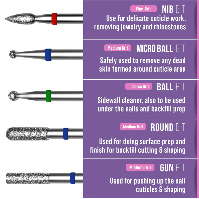 Elle Breeze 10 Pcs Diamond Nail Drill Bits Set for Acrylic Nail Professional Cuticle Drill Bit Manicure Pedicure for Home Salon & Spa - BeesActive Australia