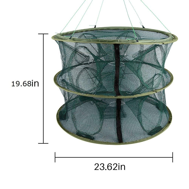 mouhike Folded Fishing Net Portable Fish Shrimp Minnow Crawfish Crab Baits Cast Mesh Trap Collapsible Zipper Cast Dip Cage Automatic Fish Basket Fishing Kit with Storage Bag Nylon Rope 13 holes - BeesActive Australia