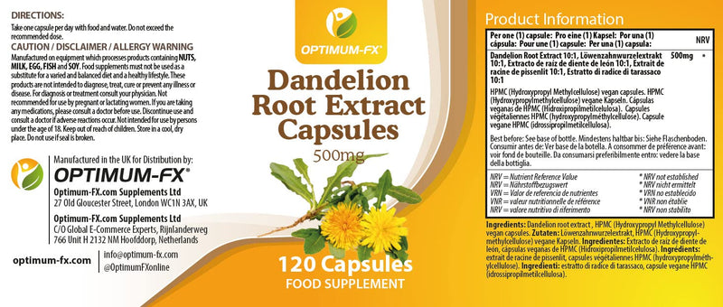 Dandelion Root Extract Capsules 500 mg 120 Capsules 1 - BeesActive Australia