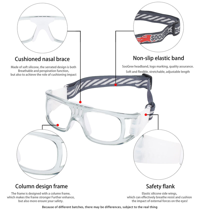 SooGree Racquetball Goggles - Anti Fog Shock Absorption Sports Glasses Basketball Football Eye Protective Adjustable Strap G8042-gray Frame White Pad - BeesActive Australia
