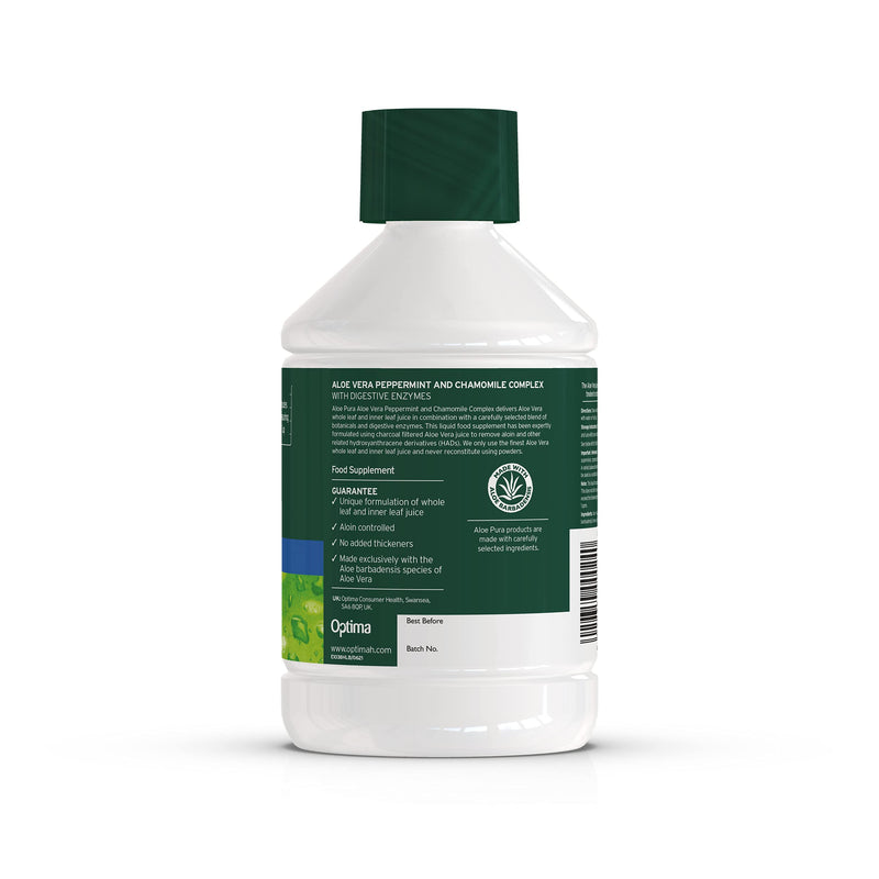 Aloe Pura Aloe Vera Peppermint & Chamomile Juice, Natural, Vegan, Cruelty Free, Digestive Enzymes, Papian & Bromelain, Food Supplement, 500 ml - BeesActive Australia