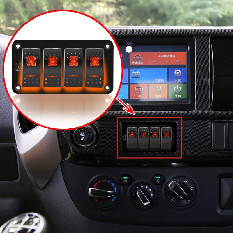 [AUSTRALIA] - FXC Rocker Switch Aluminum Panel 4 Gang Toggle Switches Dash 5 Pin ON/Off 2 LED Backlit for Boat Car Marine 