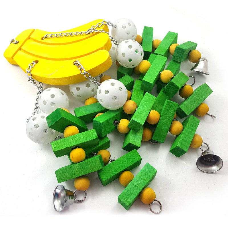 Parrot Hanging Swing Toy Bells Chew Toy Colorful Hanging Wood Block Parrot Macaw African Greys Cockatiels Budgies Conure Banana Shape Natural Birds Cage Hanging Toy - BeesActive Australia