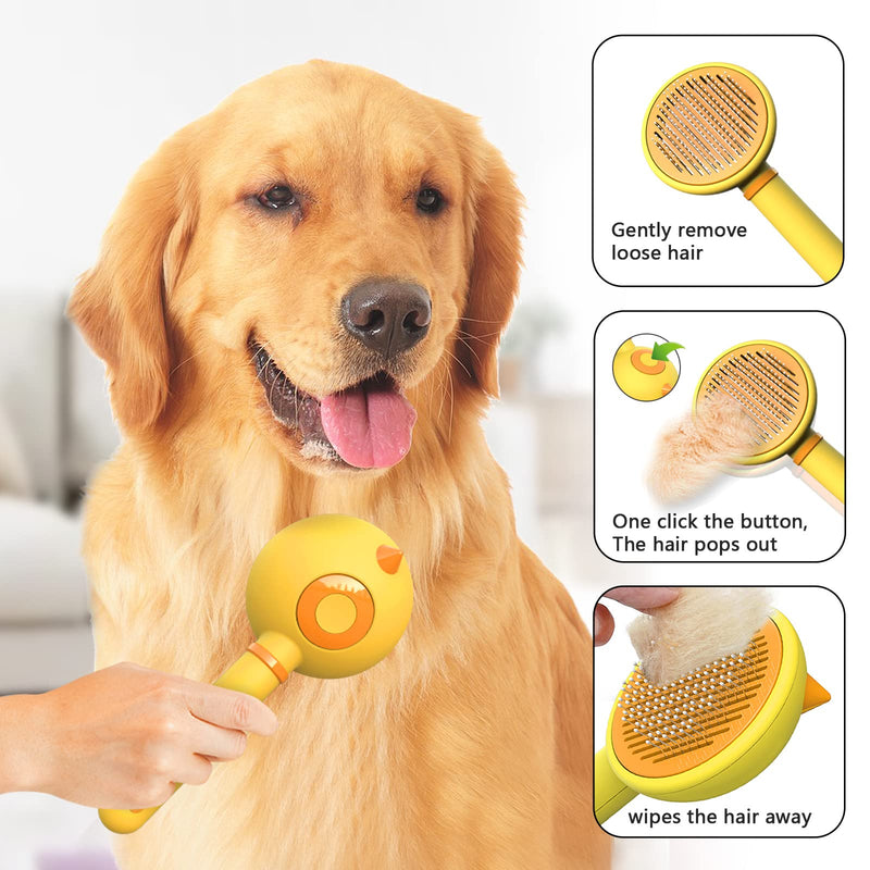 Cat Brush for Shedding,Cat Grooming Brushes for Dogs and Cats,Self-Cleaning Slicker Brush for Long or Short Hair,Pet Hair Brush Cat Comb for Removing Tangled and Loose Hair,Pet Massage-Self Cleaning(Chick) - BeesActive Australia
