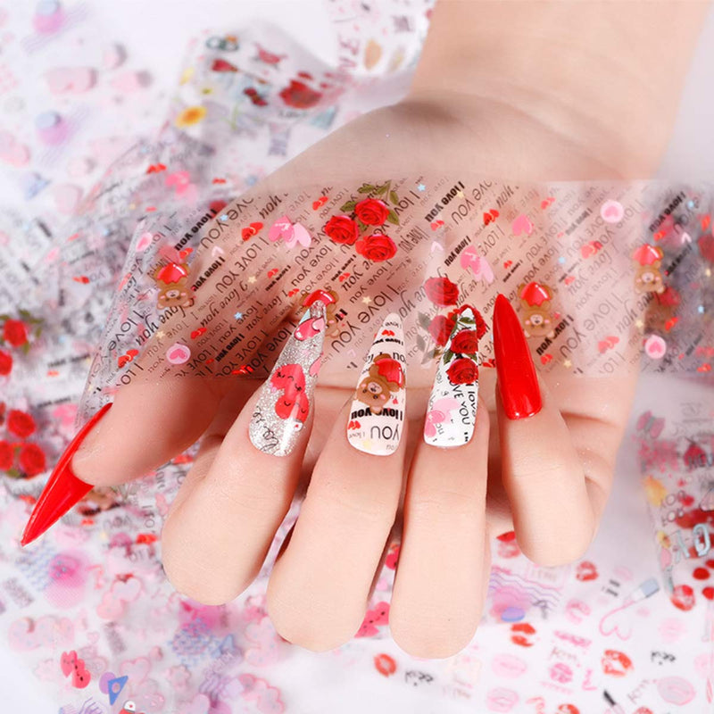 Nail Art Foil Transfer Stickers Classic Valentine's day Sweet Designs Nail Wraps Nail Art Sticker Decals Foil Stickers Set Nail Tips Manicure Women and Girls Nail Art DIY - BeesActive Australia