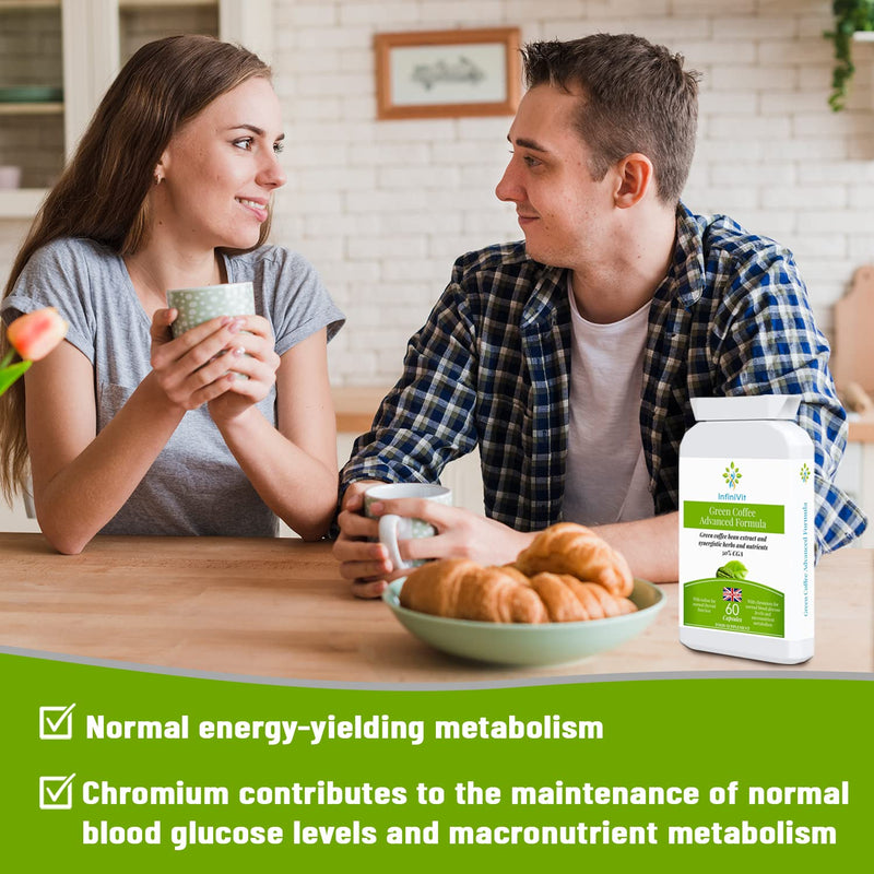 Green Coffee Advanced Formula - 50% Chlorogenic Acid CGA with Cinnamon, Cayenne, Iodine and Chromium - 60 Capsules, Beneficial for Weight Loss, Appetite Control, Energy Level - BeesActive Australia