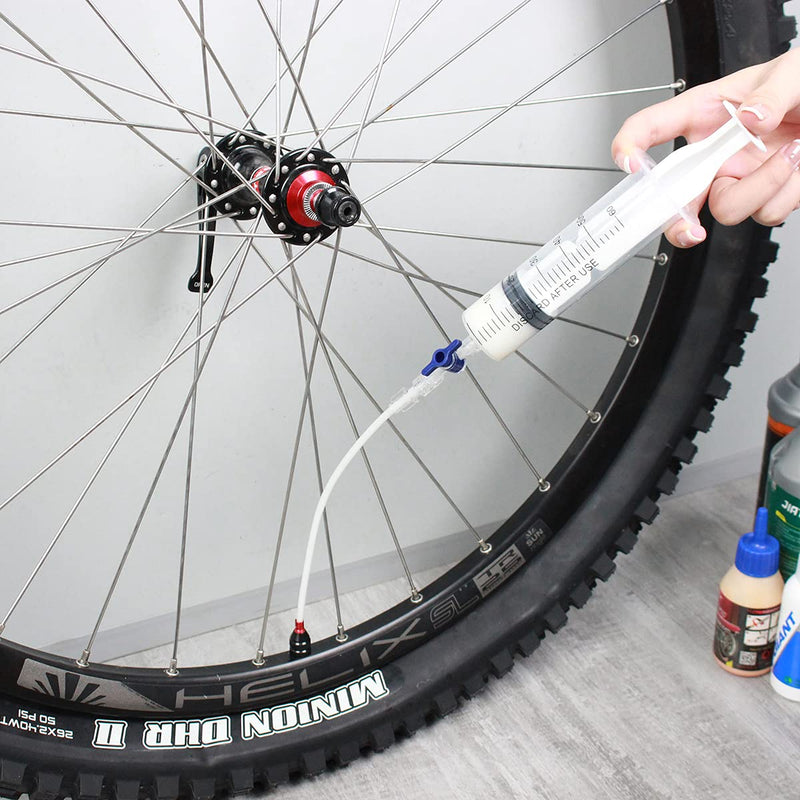 MUQZI Bicycle Tubeless Tyre Sealant Injector Syring and Presta Schrader Valve Core Removal Tool Kit Blue 14PCS - BeesActive Australia