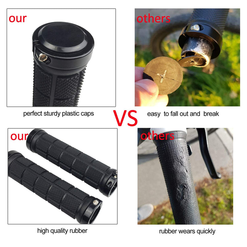 Platt Bike Handlebar Grips Rubber Comfortable Bicycle Handle Grip for MTB/BMX with Plastic End Caps black - BeesActive Australia