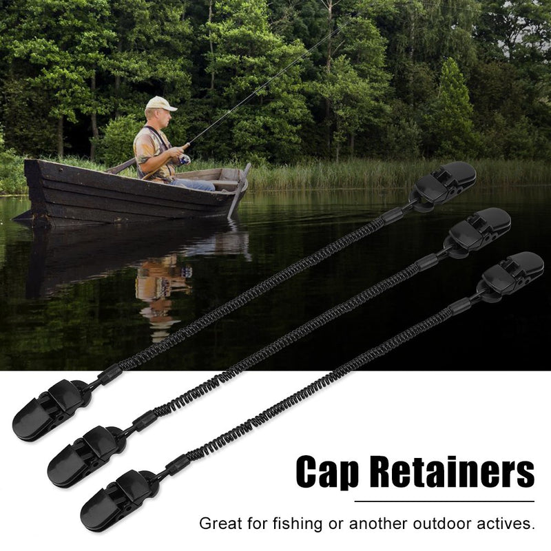[AUSTRALIA] - 3pcs Hat Strap Clips, Black Cap Retainer Fishing Apparel Keeper Holder and Coiled Cord for Golfing Fishing Boating Sailing Other Sports 