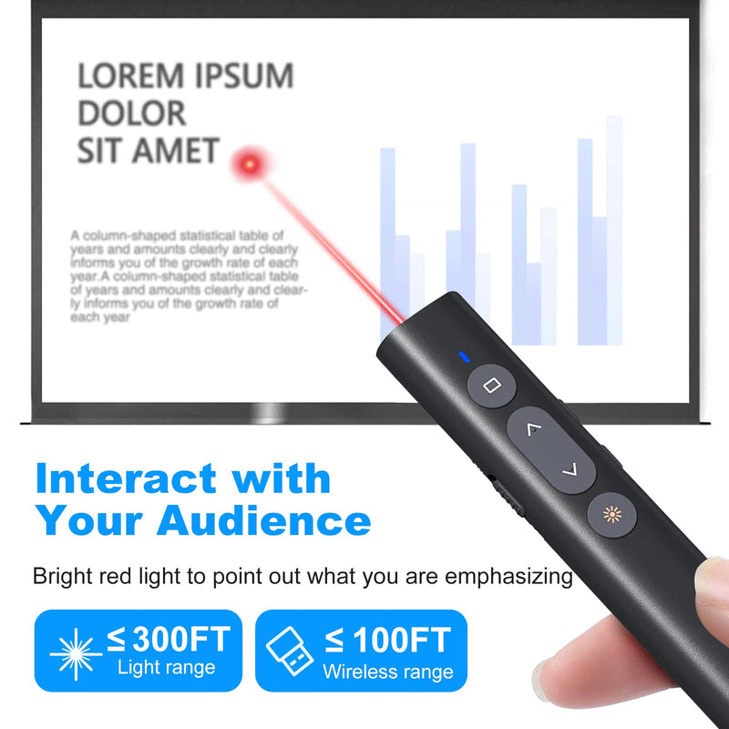 USB-A/USB-C Presentation Clicker for PowerPoint Presentations Pointer, Wireless Presenter Remote, Google Slide Advancer Projector Smart Board Slideshow PPT Clicker for Mac/Laptop/Computer/Office Red Light - BeesActive Australia