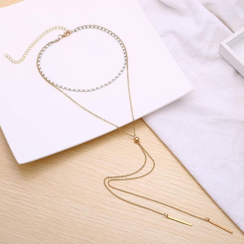 Yalice Sexy Layered Choker Necklace Chain Drop Bar Y Necklaces Tassel Jewelry for Women and Girls Gold - BeesActive Australia