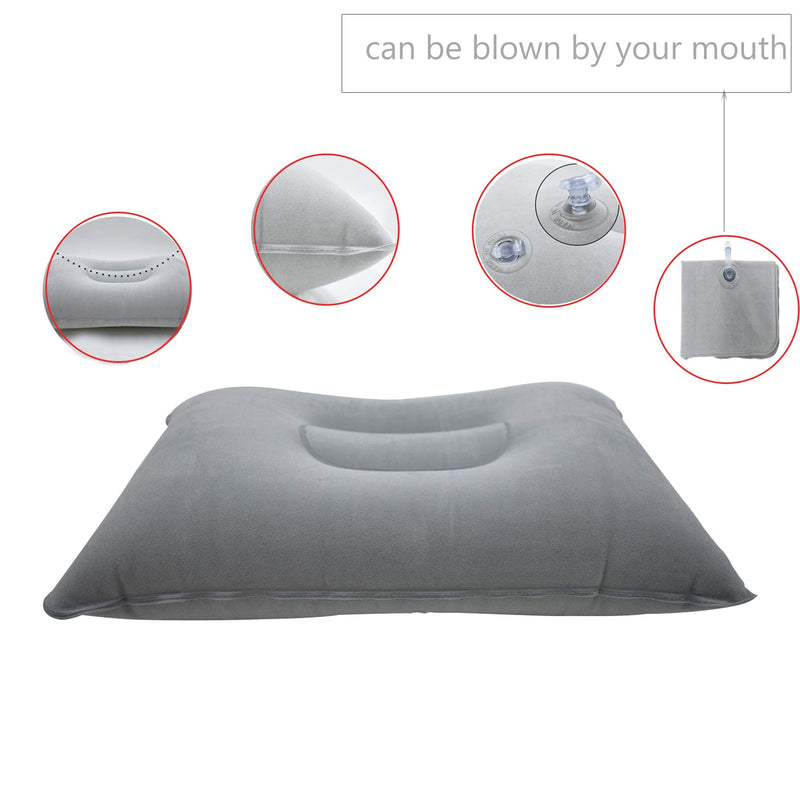 LiXiongBao 3 Pack Gray Ultralight Inflatable Pillow Small Squared Flocked Fabric Air Pillow for Hiking,Camping,Traveling,Napping,Desk Rest,Neck &Lumbar Support - BeesActive Australia