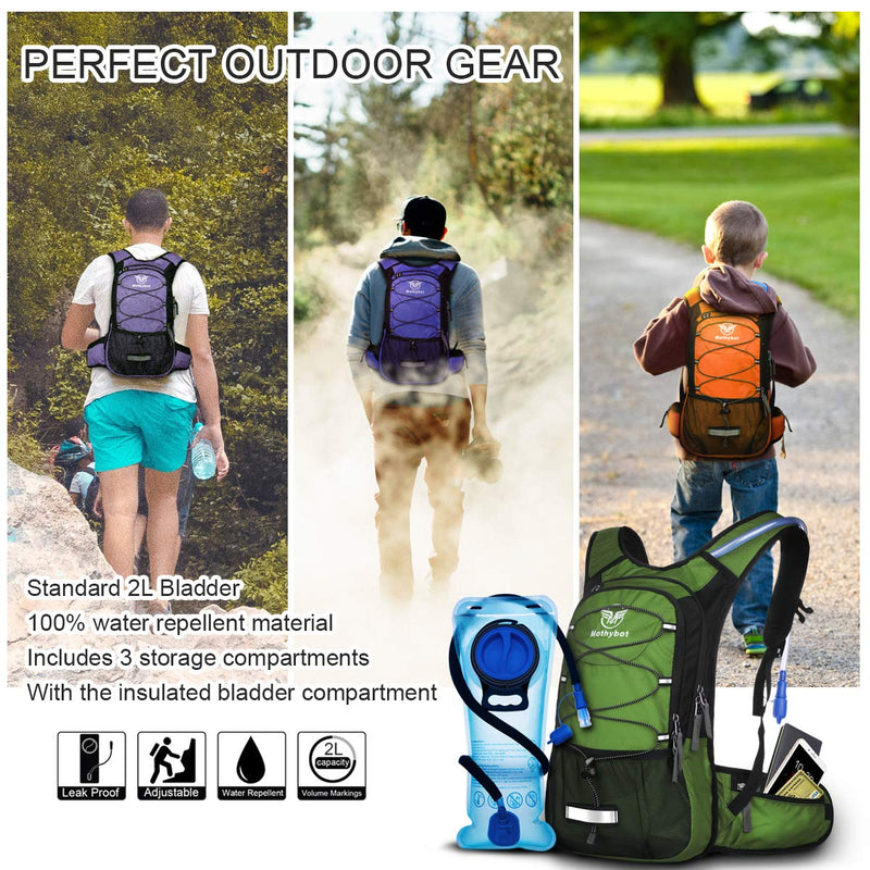Mothybot Hydration Pack, Insulated Hydration Backpack with 2L BPA Free Water Bladder and Storage, Hiking Backpack for Men, Women, Kids for Running, Cycling, Camping - Keep Liquid Cool up to 5 Hours Gray - BeesActive Australia