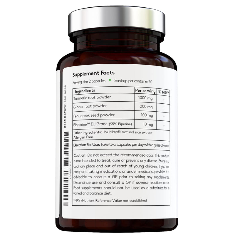 100% Natural - Triple Action: Turmeric, Ginger & Fenugreek - with Bioperine for Better Absorption - 120 Vegan Capsules - High Strength - Premium Ingredients - for Healthier Joints - Made in The UK - BeesActive Australia