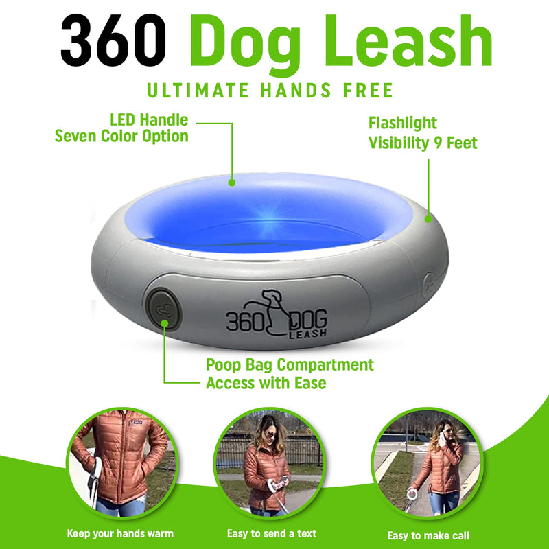 Non Retractable Leash with Flashlight, LED Light, Built-in Poop Bag Compartment –Walking Leash 360° Hands Free, Anti-Slip Handle for Small, Medium & Large Dogs – Tangle Free Heavy Duty Reflective BLACK - BeesActive Australia