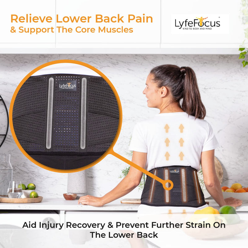 LyfeFocus Premium Adjustable Lower Back Support Belt for Men & Women - Breathable Lumbar Support Brace Supplied with Reusable Hot Cold Pack for Pain & Muscle Tension Relief (Check Size Table: Medium) M - BeesActive Australia