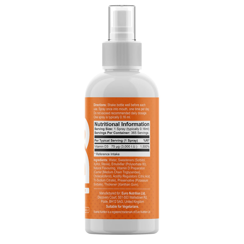 Vitamin D Spray - 60ml (4X Size) - 3000 IU x 365 Servings - Orange Flavour - 1 Year Supply x Vitamin D3 Spray - BeesActive Australia