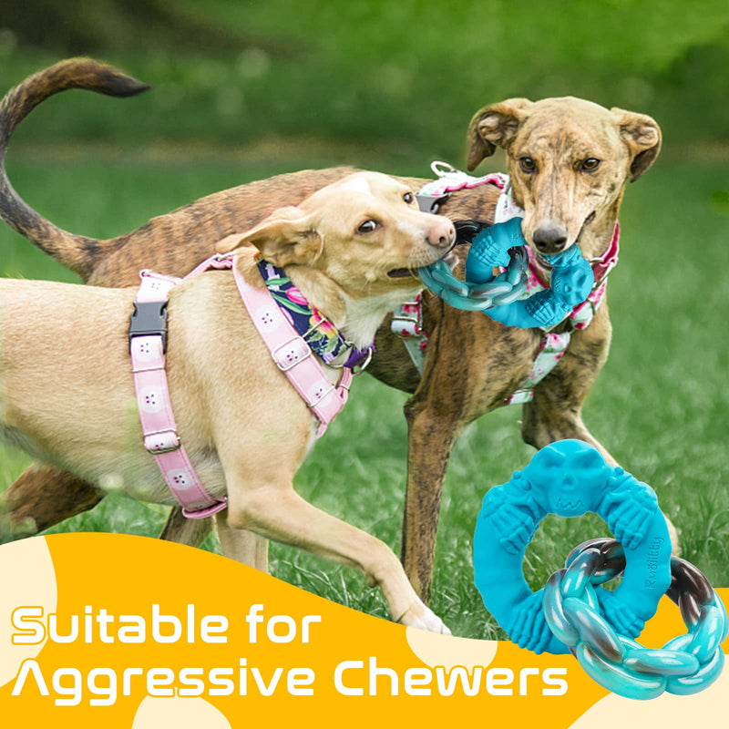 Rmolitty Dog Toys for Aggressive Chewers Large Breed, Indestructible Interactive Tough Dog Chew Toys for Medium Large Dogs, Non-Toxic Natural Rubber & Nylon Durable Teething Double-Ring Chew Toys Green - BeesActive Australia