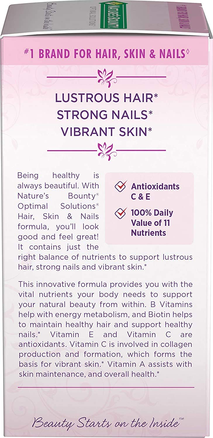 Nature's Bounty Optimal Solutions Hair, Skin & Nails Formula, 60 Coated Caplets - BeesActive Australia