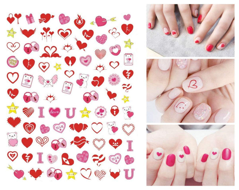 Valentines Day Nail Art Stickers 3D Self-Adhesive Heart Nail Decals Nail Art Supplies 8PCS Kiss Red Heart Lips Nail Stickers for Women Nail Decorations Designs Nail Decor Accessories - BeesActive Australia