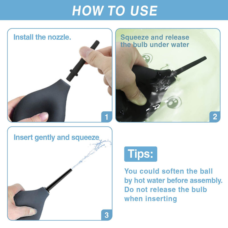 TopQuaFocus Enema Bulb Enema Kit for Constipation Douche 8Oz 4¡° Tips with 4 Replaceable Nozzles (Black) 224ml-Black - BeesActive Australia