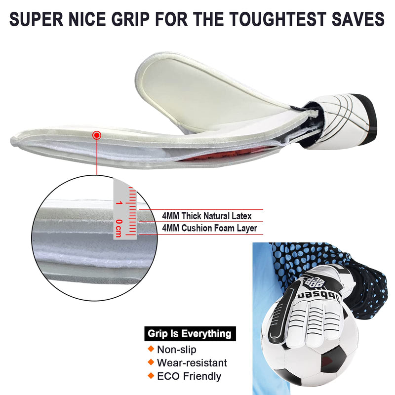 Obbsen Soccer Goalie Gloves for Kids Youth Adults, Super Grip Goalkeeper Gloves with Finger Protection, Men/Women/Boys/Girls Goalkeeping Gloves Size 5/6/7/8/9/10 Black and White 8 - BeesActive Australia