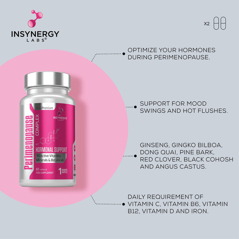 Ultra Premium Perimenopause Supplements with Black Cohosh - Highest Strength in the UK Perimenopause Vitamins Complex 15 in 1 | Menopause Relief Supplement for Women | 60 Vegan Tablets Hormone Support - BeesActive Australia