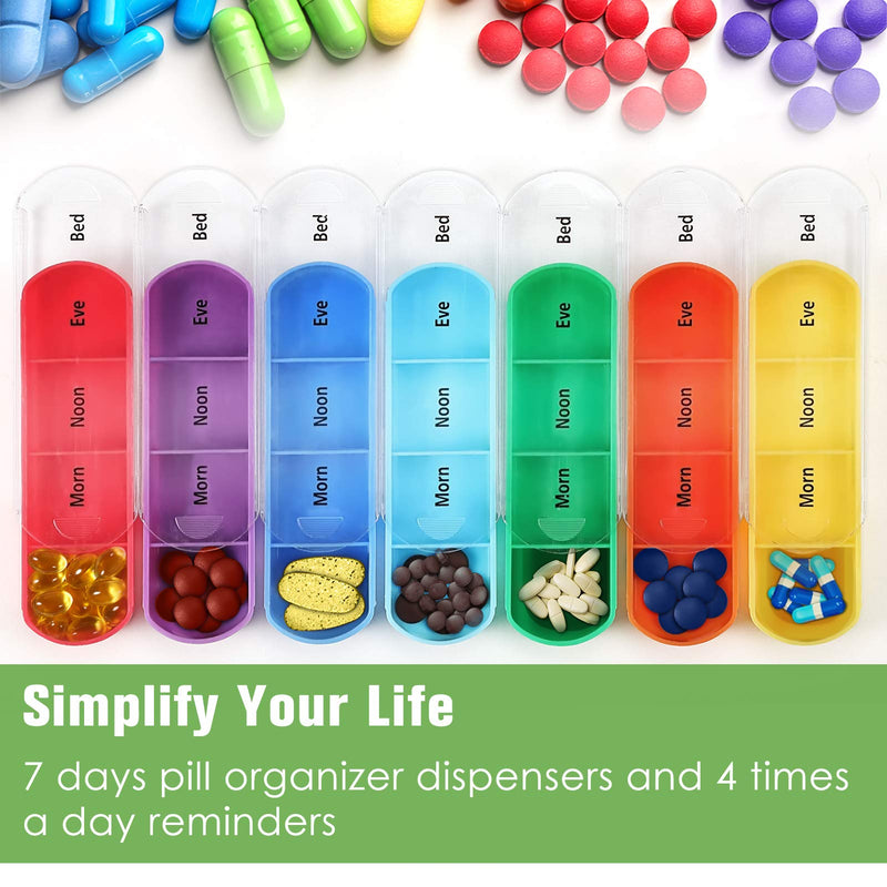 FINPAC 7 Day Pill Organisers Box 4 Times A Day with PU Leather Case, Slide Open Weekly Travel Medicine Vitamin Pill Reminder and Planner with Name Card for Morning| Afternoon| Evening| Bedtime, Rose Gold - BeesActive Australia