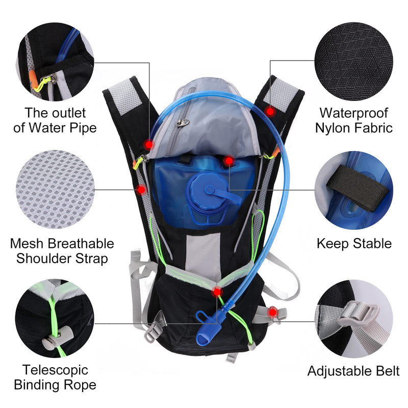 KOOVAGI Hydration Pack Backpack with 2L Hydration Bladder Lightweight Backpack Bladder Bag Outdoor Gear Pack for Running, Hiking, Cycling, Climbing, Skiing, and Traveling black - BeesActive Australia