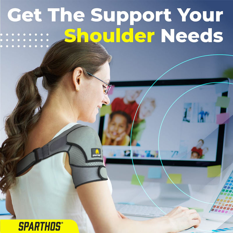 Sparthos Shoulder Brace - Support and Compression Sleeve for Torn Rotator Cuff, AC Joint Pain Relief - Arm Immobilizer Wrap, Ice Pack Pocket, Stability Strap, Dislocated Sholder - for Men and Women Universal Gray/Black - BeesActive Australia