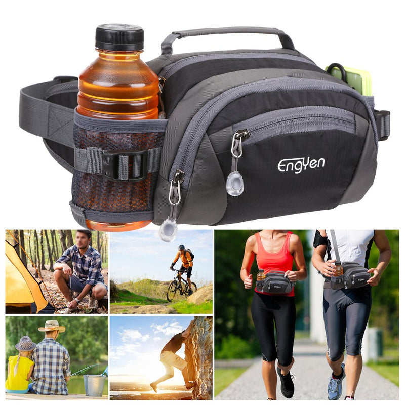 [AUSTRALIA] - ENGYEN Fanny Pack Waist Bag for Women Men, Running Packs Gear with Phone Water Bottle Holder Adjustable Belt, for Travel Workout Hiking, Carrying iPhone Money Black001 