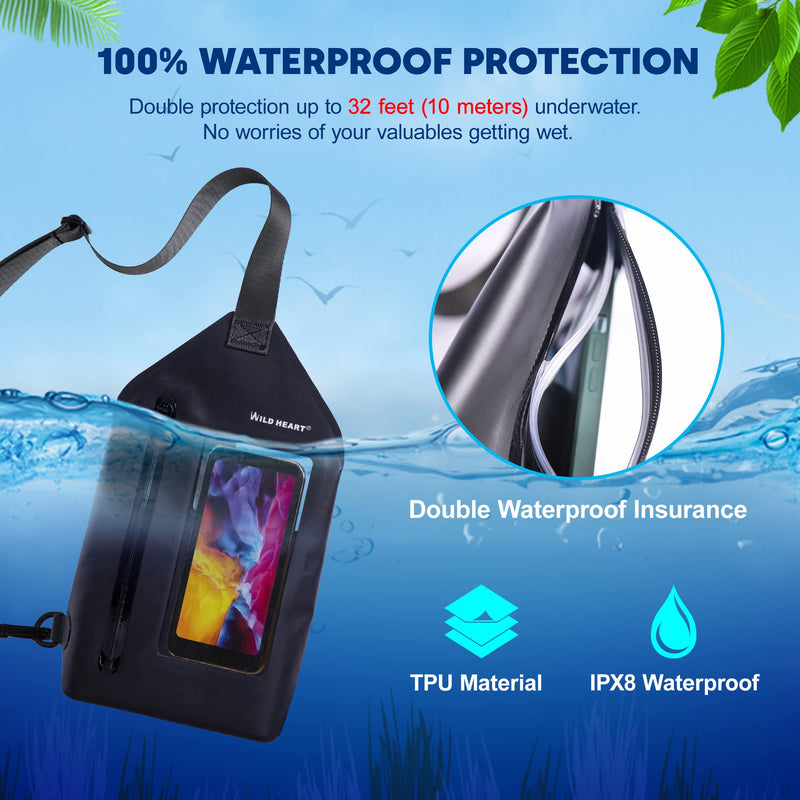 WILD HEART Waterproof sling Bag Pouch Fashion Diving Swimming Pool Beach Underwater Pouch Case Fully Waterproof Sea Fishing Diving Large Capacity Lightweight Bag (black) blak - BeesActive Australia
