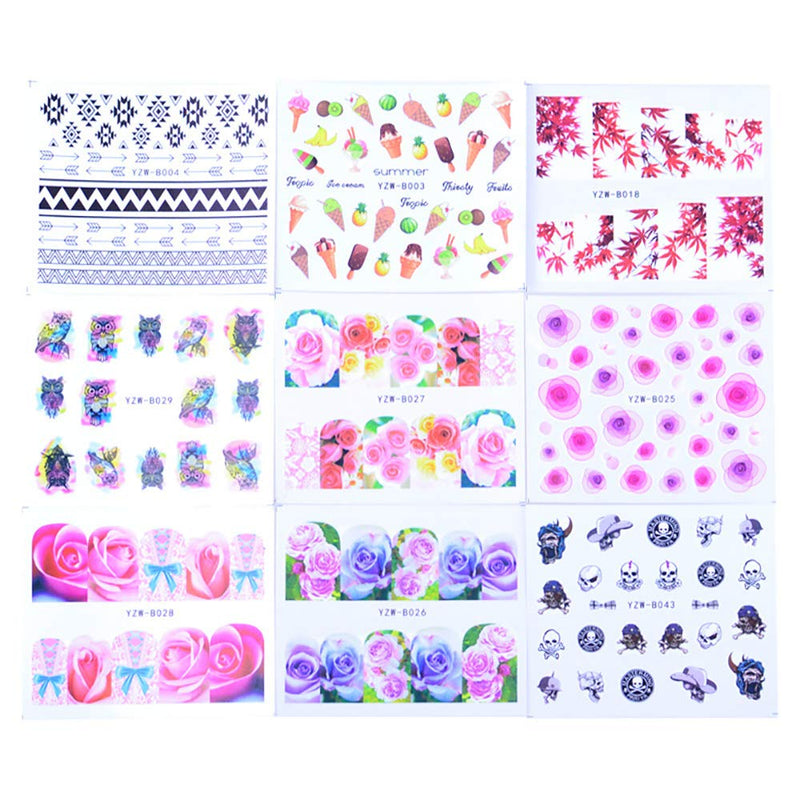 SILPECWEE 48 Sheets Summer Nail Water Transfer Stickers Tips Water Slide Nail Art Decals Flower Manicure Accessories and 1Pc Anti-Static Tweezers NO2 - BeesActive Australia