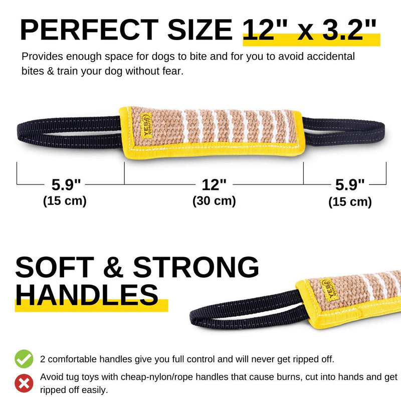 Dog Bite Tug Toy 12 x 3.2 Inches - Durable Pull Toy with 2 Soft & Strong Handles - Tough Jute Bite Pillow for Medium to Large Dogs - Ideal for Tug of War, Fetch, K9, Puppy Training & Interactive Play 12" x 3.2" (30 x 8 cm) - BeesActive Australia