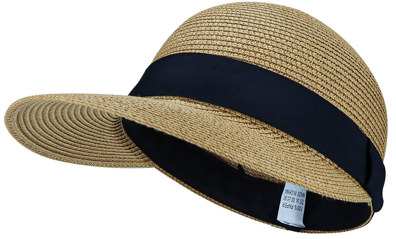 Sun Visor Hat Women, Summer Floppy Straw Beach Hats Wide Brim Foldable 7 1/8 Khaki - BeesActive Australia