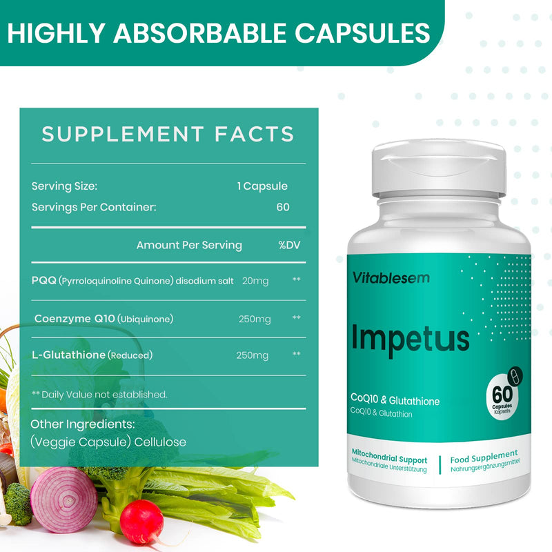 CoQ10 Complex 520mg - 60 Vegan Capsules of High Absorption Co Enzyme Q10 - with Pure Reduced Glutathione - 100% Fermented Ubiquinone - Enhanced Stability CoEnzyme Q10 Supplement 60 Count (Pack of 1) - BeesActive Australia