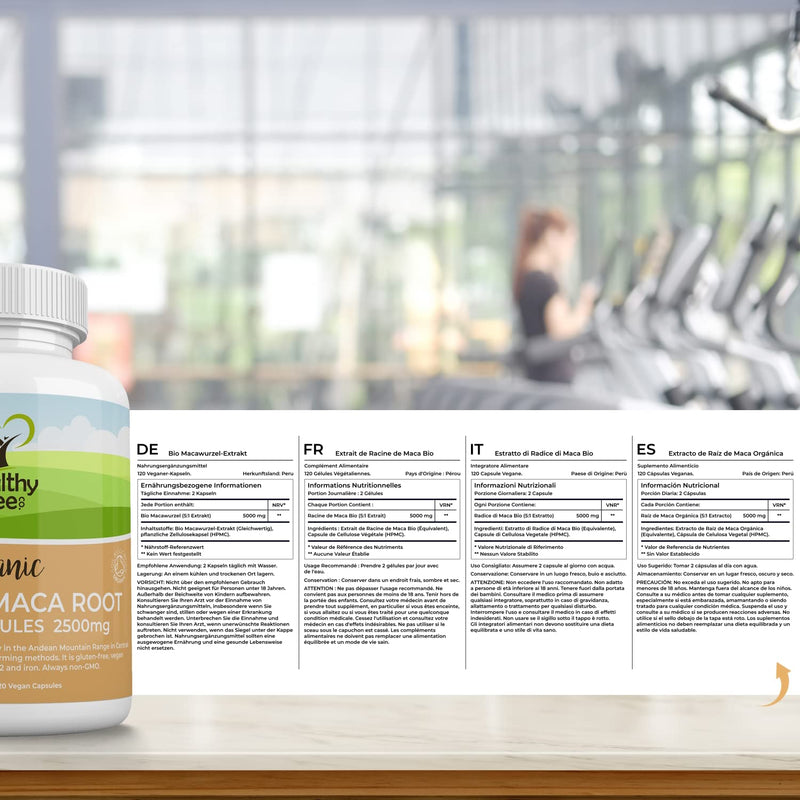 Organic Maca Capsules by TheHealthyTree Company - High Strength 2500mg Extract per Capsule for Men and Women - 120 Vegan Maca Root Powder Tablets - BeesActive Australia