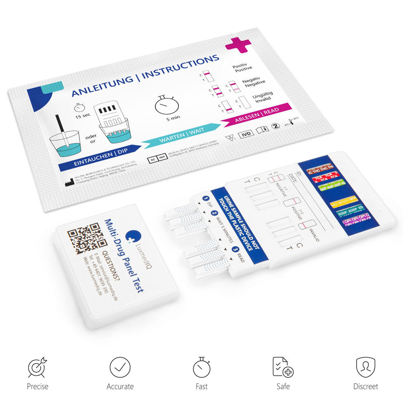 LuxmedIQ Multi Drug Test 12-in-1 - Professional Urine Drug Testing Kit for All Drugs - Cocaine, Opiates, Cannabis, Amphetamines, Ecstasy, Methamphetamine, Methadone and 5 More Common Drugs - Dip Card - BeesActive Australia