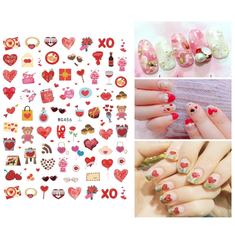 Valentine's Day Nail Stickers 3D Heart Nail Decals Valentine Nails Sticker Decal Self-Adhesive Sexy Lips XO Love Kiss Heart Designs Nail Decorations for Women Kids Girls Manicure Decor (8 Sheets) - BeesActive Australia