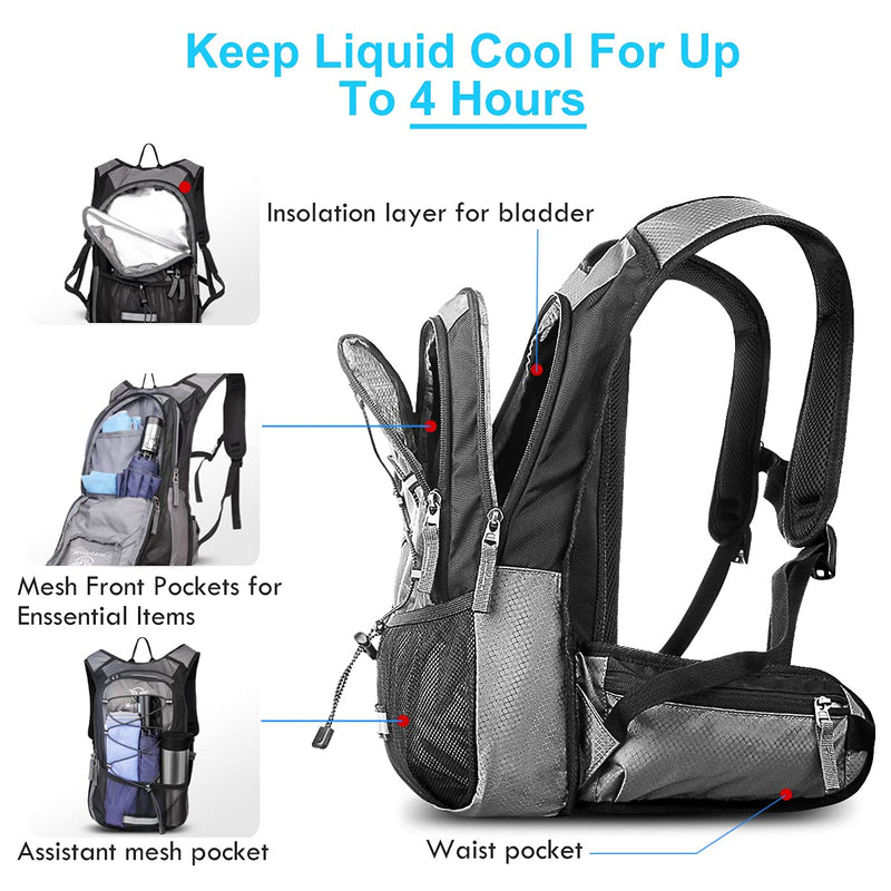 Mothybot Insulated 1.5L 3L Hydration Backpack Pack with Water Bladder, Large Capacity Lightweight Hiking Daypack for Women, Men, kids - Waist Pouches & Cooler Layer, for Running, Biking, Rave,Festival Light Blue- 1.5 Liter Hydration Backpack - BeesActive Australia