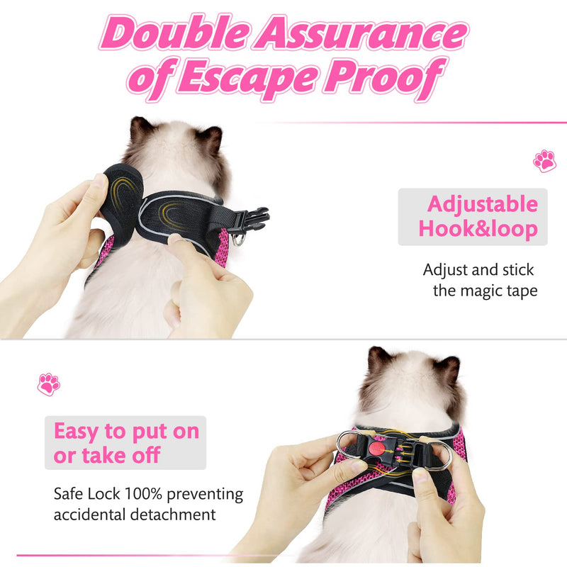 nanappice Cat Harness and Leash for Walking,Escape Proof Saft Adjustable Kitten Vest Harnesses for Cats,Easy Control Soft Breathable Reflective Strips XS Pink - BeesActive Australia