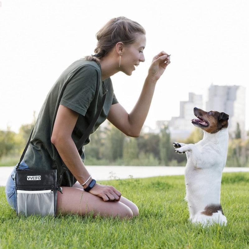 VVEIFO Dog Treat Pouch, Dog Training Pouch Bag with Waist Shoulder Strap, Durable, Convenient Dog Training Accessory, Suitable for Small and Large Dogs, 3 Ways to Wear Black - BeesActive Australia